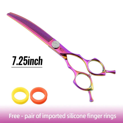 Fenice 7.25 Inch Professional Diamonds Screw Curved Chunker Scissors Pet Grooming Shears JP440C Thinner Shears for Dogs