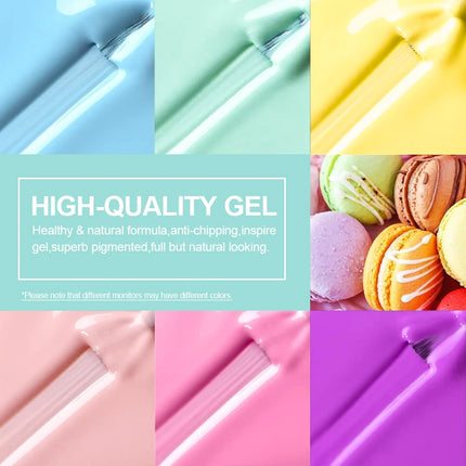 QAZIXU 1/6Pcs Yellow Green Nail Polish Set Blue Nail Gel Polish Semi Permanent Soak Off UV Nail Art Popular Color Spring Summer