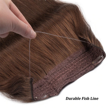 Straight Fishing Line Human Hair Extensions Clip in Hair Extension Human Hair Transparent Wire Halo Hair Extensions for Women