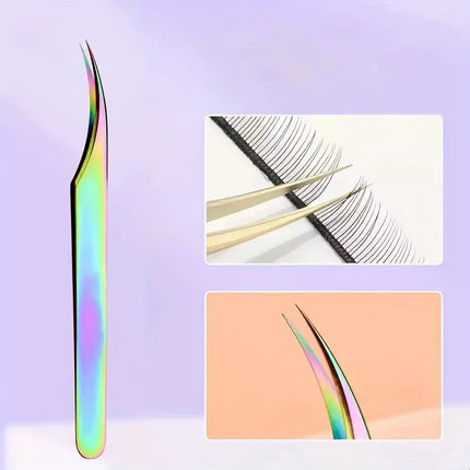 Three-piece Stainless Steel Tweezer Set - Unscented, Anti-static Precision Tweezers for Eyelash Extensions Beauty Tool