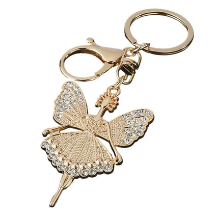 Cute Ballerina Keychain Diamond Encrusted Ballet Girl Keychain Rhinestone Ballerina Pendant with Rotating Lobster Clasp