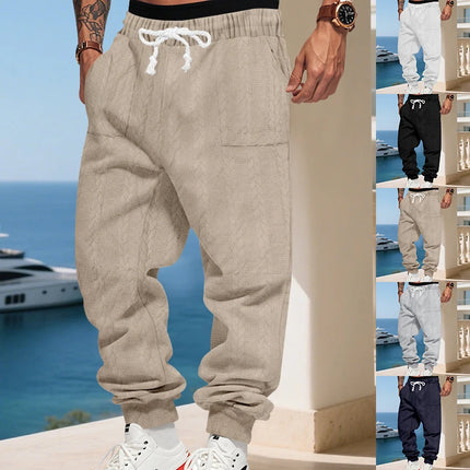American heavy jacquard sweatpants, autumn winter loose joggers, men casual beam foot trousers for Amazon