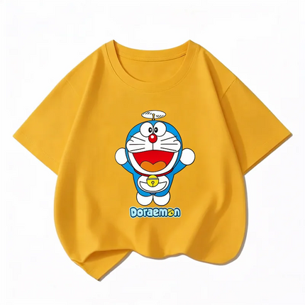 Potdemiel Summer New Doraemon Children's 100% Cotton T-Shirt, Boys and Girls, Casual, Comfortable, Breathable Children's T-Shirt