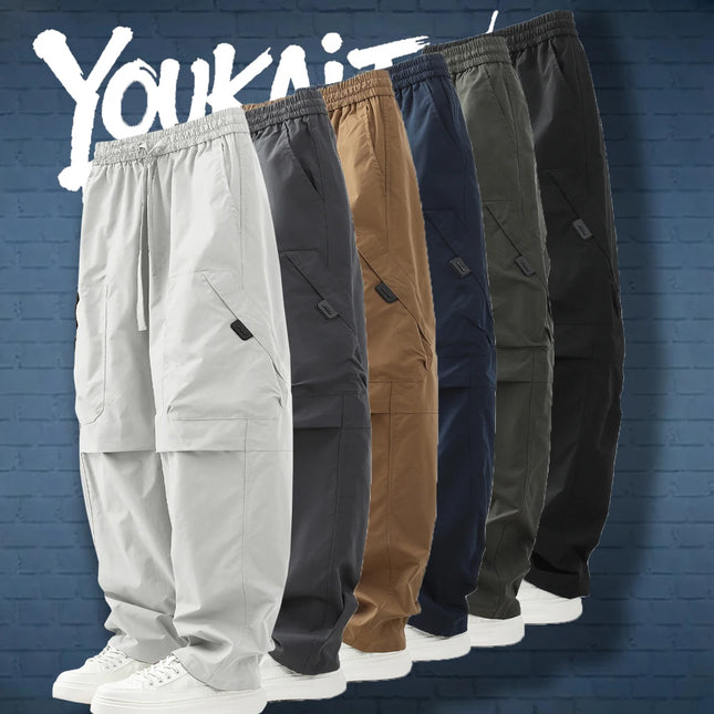Summer  Pants Men Harajuku Japanese Style Loose Casual Pants Men Solid Comfortable Elastic Waist Trouser Outdoor Walking Hiking