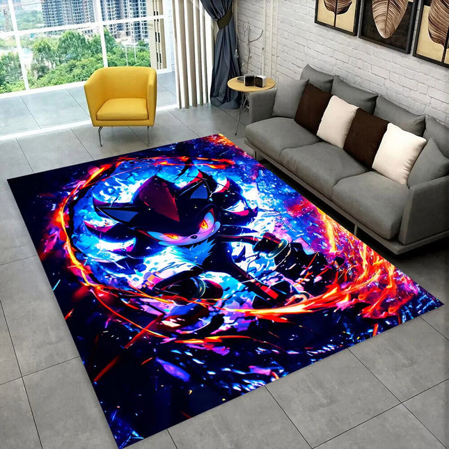 3D S-Sonik Cartoon Retro Area Rug, Carpet Rug for Living Room Children's Bedroom Sofa Doormat Decor, Kid Play Non-slip Floor Mat