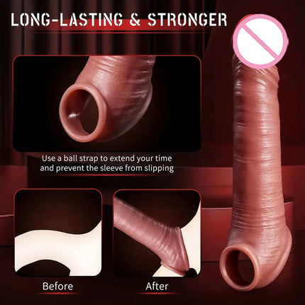 Penis Sleeve Cock Sleeve Vibrator Penis Extender Vibrating Cock Ring 10 Modes Elastic Penis Ring to Couple Sex Toys for Men