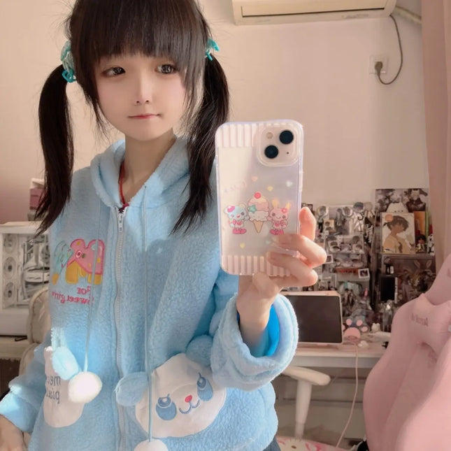 Japanese Cartoon Mp Sweet Embroidered Cute Daughter's Clothing Autumn New Soft Girl Long Sleeves Zip Up Hoodie Women Y2k Top