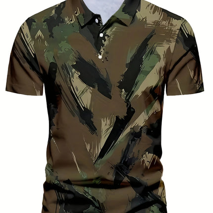 2026 Summer New Style Men's Short-Sleeved Polo Shirt with 3D Camo Pattern Print - Comfortable Soft and Breathable