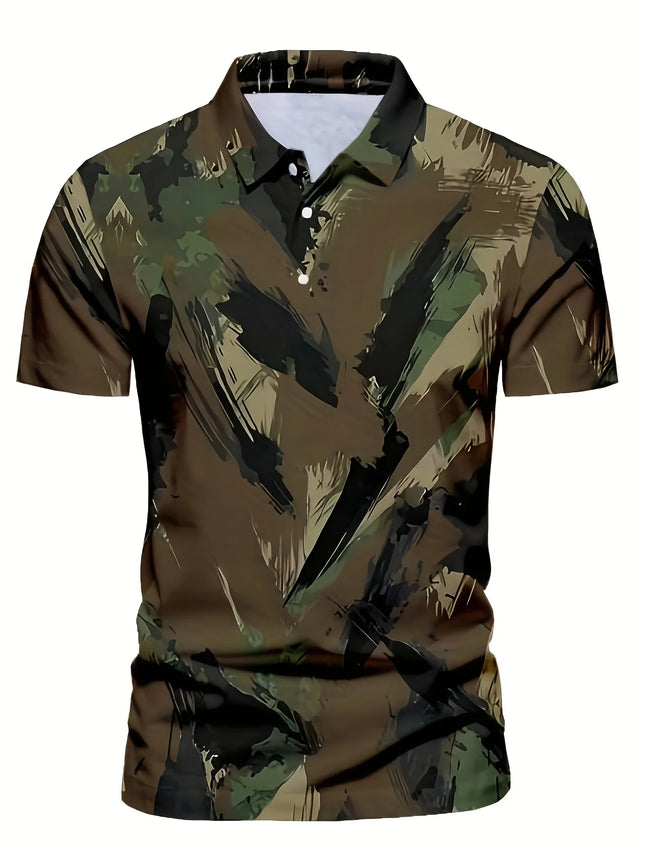 2026 Summer New Style Men's Short-Sleeved Polo Shirt with 3D Camo Pattern Print - Comfortable Soft and Breathable