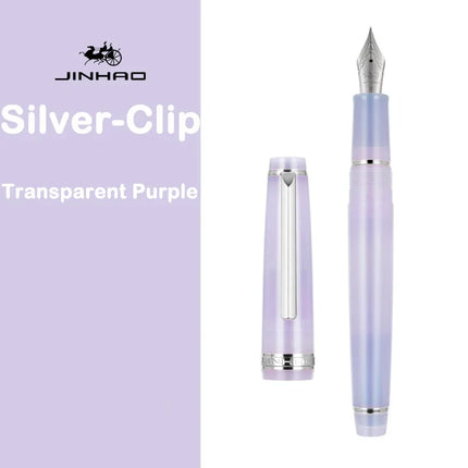 JINHAO 82 Fountain Pen Gold Trim Acrylic Barrel Silver Clip for Writing Calligraphy Signature School Office Supplies Stationery