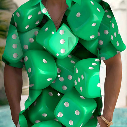 Men's Playing Cards and Dice Printed Short Sleeve Shirt Polyester Fabric Suitable for Summer Vacation and Casual Outing Shirts