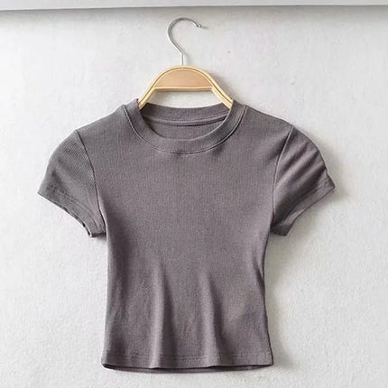 Summer Sexy Women's O-neck Short-sleeve T-shirt Slim Elastic Skinny Crop Tops