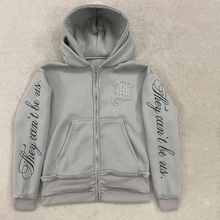Trendy Creative Applique Letter Print Double Hat Design Women's Clothing Zippered Hoodie Loose Casual y2k hoodie girlfriend