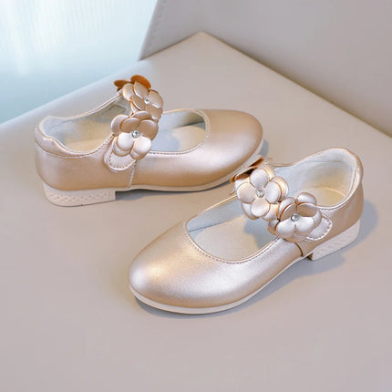 Autumn Girl's Mary Janes Appliques Low Heel Beautiful Kids Princess Shoe Three Colors Pointed Toe Breathable Children Shoe 26-36