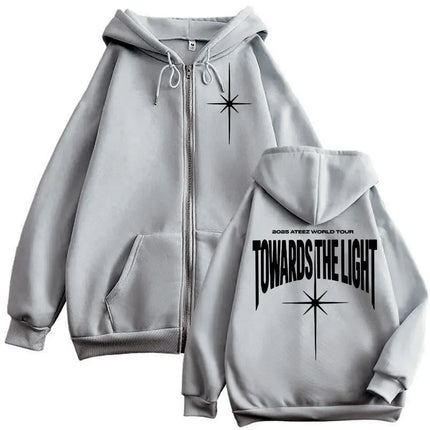 2025 ATEEZ World Tour Towards The Light Zipper Hoodie Fashion Hip Hop Zip Up Sweatshirts Men Women Casual Oversized Pullovers