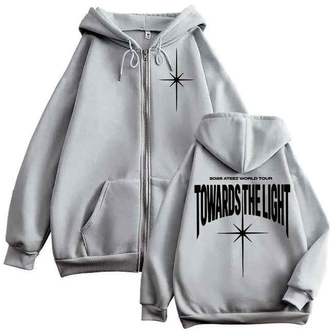 2025 ATEEZ World Tour Towards The Light Zipper Hoodie Fashion Hip Hop Zip Up Sweatshirts Men Women Casual Oversized Pullovers