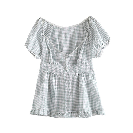 Y2K Aesthetic Fairy Vintage T-shirt Kawaii Grunge Lace Crop Top Square Collar Short Sleeve Sweet Girl Milkmaid Tee Women Clothes