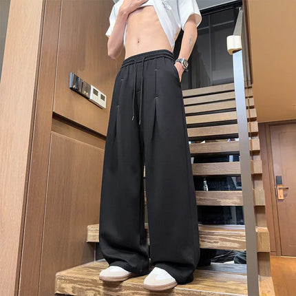 Men's Baggy Sweatpants Wide Leg Drawstring Joggers Pleated Front Loose Fit Stacked Pants Streetwear Y2K Casual Trousers