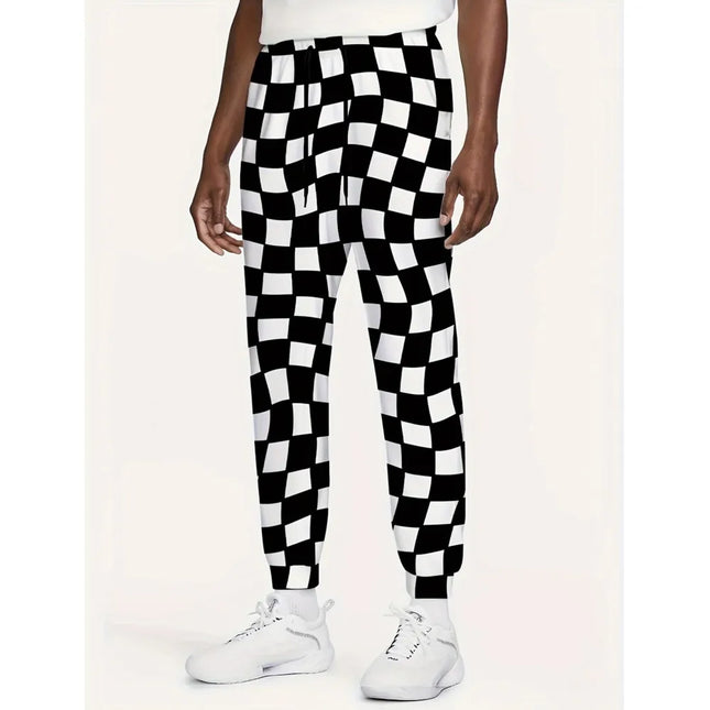 2026 Checkered Pattern Pants Street Pants Men's Side Pockets Elastic Drawstring Sweatpants Joggers Pants For Men Casual Trousers