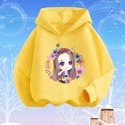 Pink Heart Flower Print Hoodies Girls Long Sleeve Pullover Loose Sweatshirt Spring Autumn Cotton Basic Top Fashion Clothes