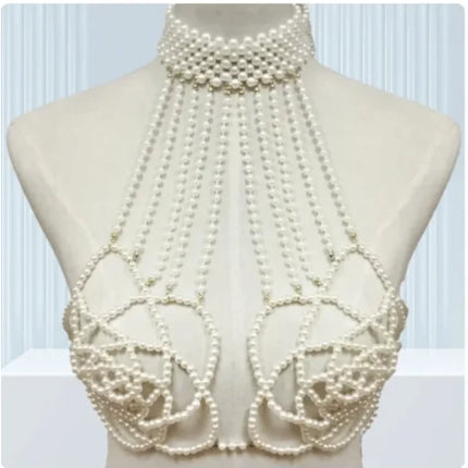 Sexy Accessories Women Bikini Pearl Chest chain Body Chain Jewelry Totally Hand-made Bra Fringed For Beach Nightclub Waist Chain