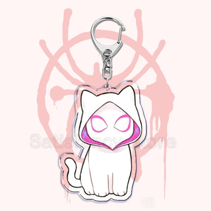 Cute Spider Punk Cat Warrior Key Chain Key Ring Invincible Superhero Keychains Keyring Pendant for Bag Man Women Jewelry Gifts