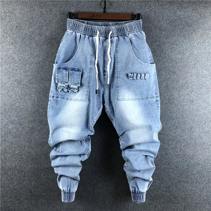 Men Casual Cargo Harem Jeans Pants High Street Hip Hop Length Men's Clothing Denim Sweatpants Spring Autumn Big Size
