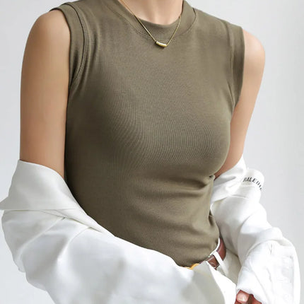 Women's Cotton Round Neck Colorful Basic Sleeveless Undershirt Tops Tees with Coverage for Side Cleavage