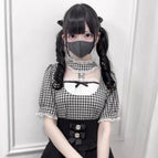 4525black plaid tops / M