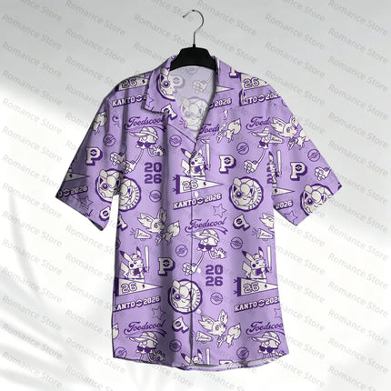 Poke-mon Kanto 2026 Hawaiian Shirt Men Women Shirt Pikachu Anime Summer Beach Button Up Casual Short Sleeve Kids Shirt Tops
