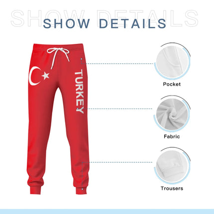 Mens Sweatpants Turkey Turkiye Flag Pants with Pockets Joggers Soccer Football Sports Sweat