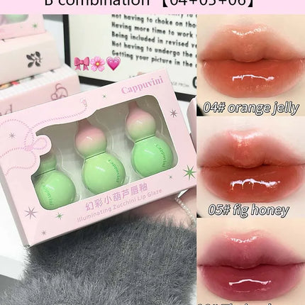 Cute Zucchini Jelly Lip Gloss Mirror Watery Gloss Liquid Lipstick Hydrating Lasting Moisturizing Tender Pink Student Lips Makeup