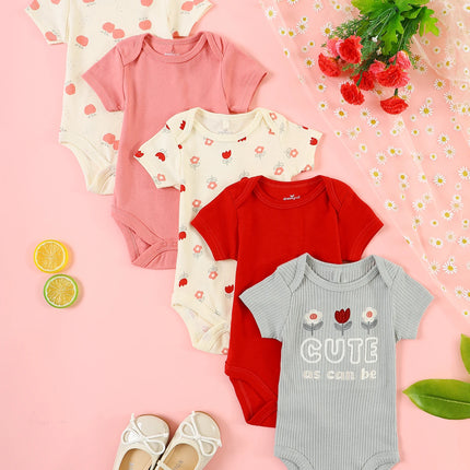 5PCS Baby Girl Clothes baby girls onesie summer cotton fabric Short-sleeved jumpsuit newborn baby clothes 0-9 months