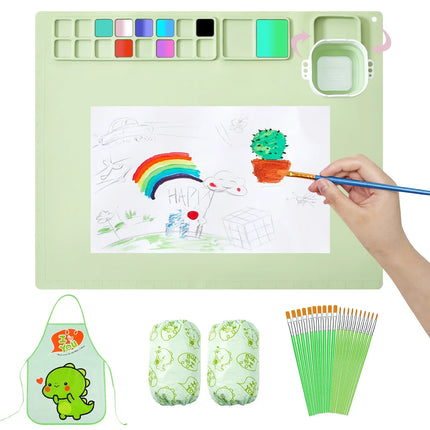 Silicone Painting Mat Set Children Drawing Toys Montessori Graffiti Mat Washable Watercolor Palette Set for Children's Day Gift