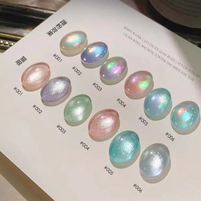 Ice Transparent Crystal Cat Eye Nail Polish Gel Mint Green Glass Bead Cat Eye Nail Magnetic UV Soak Off Gel Varnish Supplies