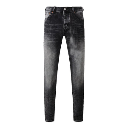 High Street Men's Jeans American Distressed Dark Black Coated Blank Stretch Skinny Button Fly Ripped Pants Trousers
