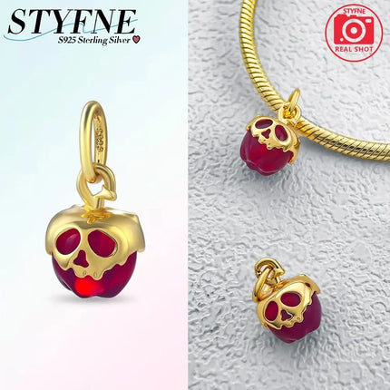 925 Sterling Silver Gold Red Apple Bone Halloween Series Beaded Charm for Women Diy Original Brand Bracelet Jewelry Making Gift