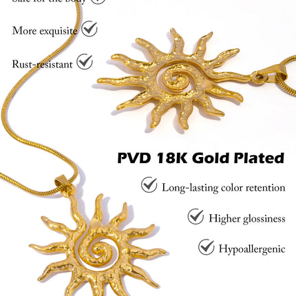 Spiral Sun Pendant Necklace for Women - 18K Gold Plated Hypoallergenic Stainless Steel, Daily Wear & Boho Gift Ideas Jewelry