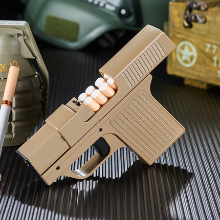 Capacity 10PCS Pistol Style Lighters with 3 Cigarette Case Jet Blue Flame Gas Lighter Windproof Cigar Lighter Gadgets for Men