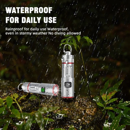 Mini Keychain Flashlight USB Rechargeable LED Pocket Torch with Necklace Portable 6 Lighting Modes Camping Emergency Lantern