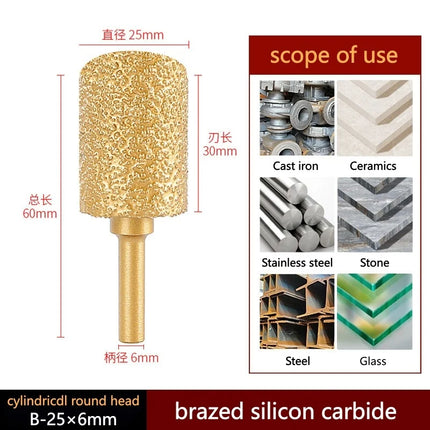 6mm Shank Brazed Diamond Grinding and Polishing Head for Cast Iron Stone Marble Tile - Deburring Metal Processing  Carve