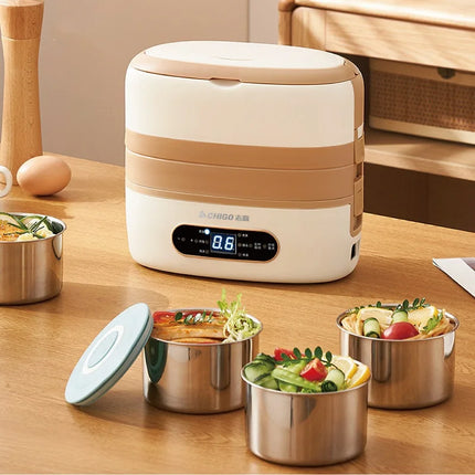 300W Smart Electric Lunch Box 304 Stainless Steel Food Insulation Bento Lunch Box Portable Office Fast Heating Food Heater 2L