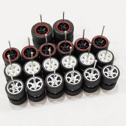 10 Sets 11/12/13/14/17mm 1/64 Alloy Car Wheels Rubber Tires W Axle for HW/Matchbox/Domeka/Evo 1:64 Car Model SUV Off Road Truck