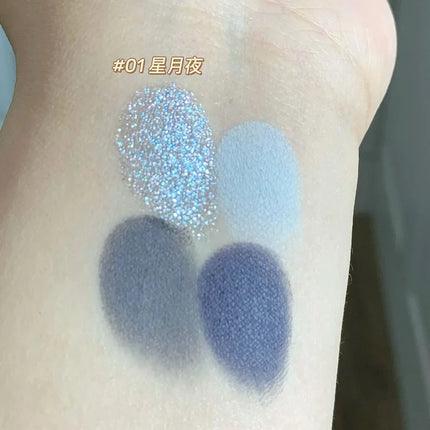 4-Color Glitter Blue Eyeshadow Palette Matte Pearl Shimmer Acrylic Smoky Grey Eye Shadow Palette Long Lasting Makeup Cosmetic