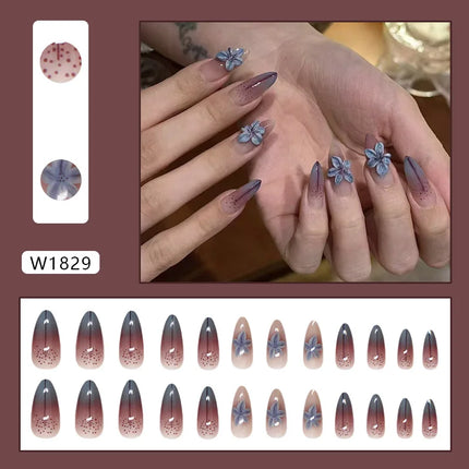 Thousands Stars 24 Pcs Press on Nails Pink Nail Polish Glossy Artificial Finger Manicure Reusable False Nails for Women