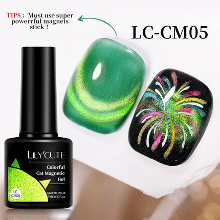 LILY’CUTE 7ml Ultra Shine Cat Eye Nail Polish Rainbow Laser Dual Beam Crystal Nail Gel Varnishes Soak Off Semi Permanent UV Gel