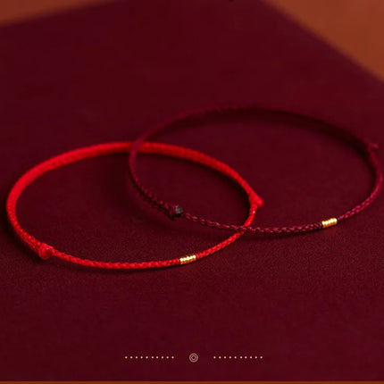 Hand Braided Red Rope Bracelet Copper Lucky Bead Hand Rope Couple Bracelet Simple Buckle Ethnic Original Female Accessory