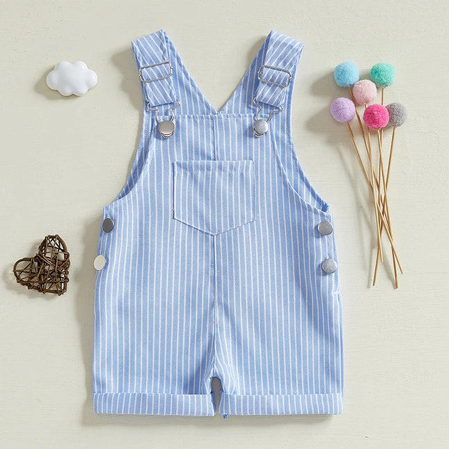 0-3Y Summer Toddler Baby Boys Girls Stripe Print Rompers Overalls Casual Sleeveless Button Playsuit Shorts Fashion Outfits