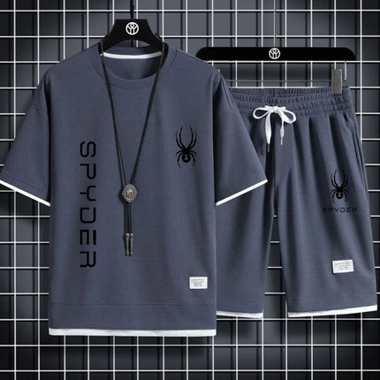 Men's Large-sized Summer Casual Fashionable Breathable Quick-drying Sports T-shirt And Shorts Set Short-sleeved Fitness Outfit