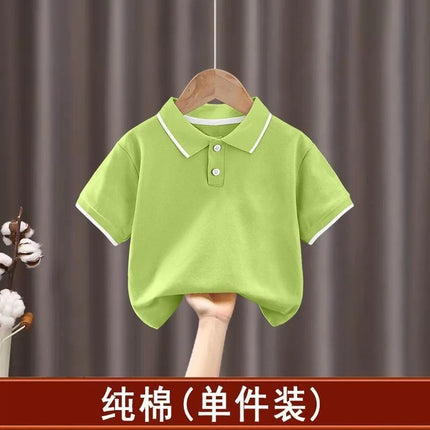2025 New Children's Boys' Short sleeved Polo Shirt Summer Splicing Breathable Girls' Trendy Collar Top Cross border